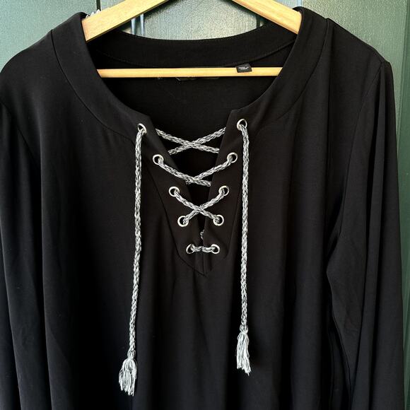 Dennis Basso Sz XL Black Knit Tie Front Relaxed Fit Tunic QVC Nautical Casual - Picture 1 of 7